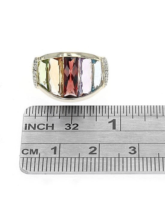 Multi Gemstone Tapered Ring in Yellow Gold